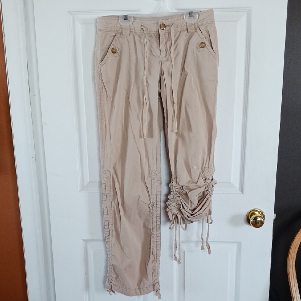 Beige Ruched Cargo Pants